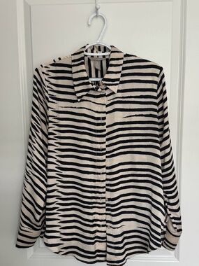 Zebra Print Satin Button-Down Shirt